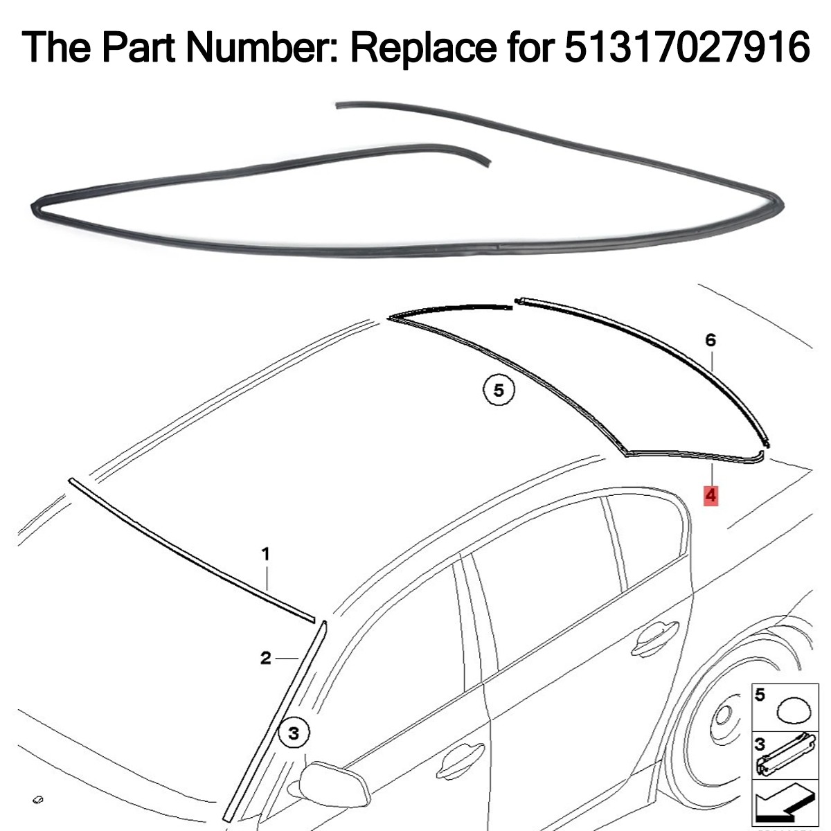 Rear Windshield Moulding Trim Seal Fit BMW E60 525i 528i 535i 550i 51317027916