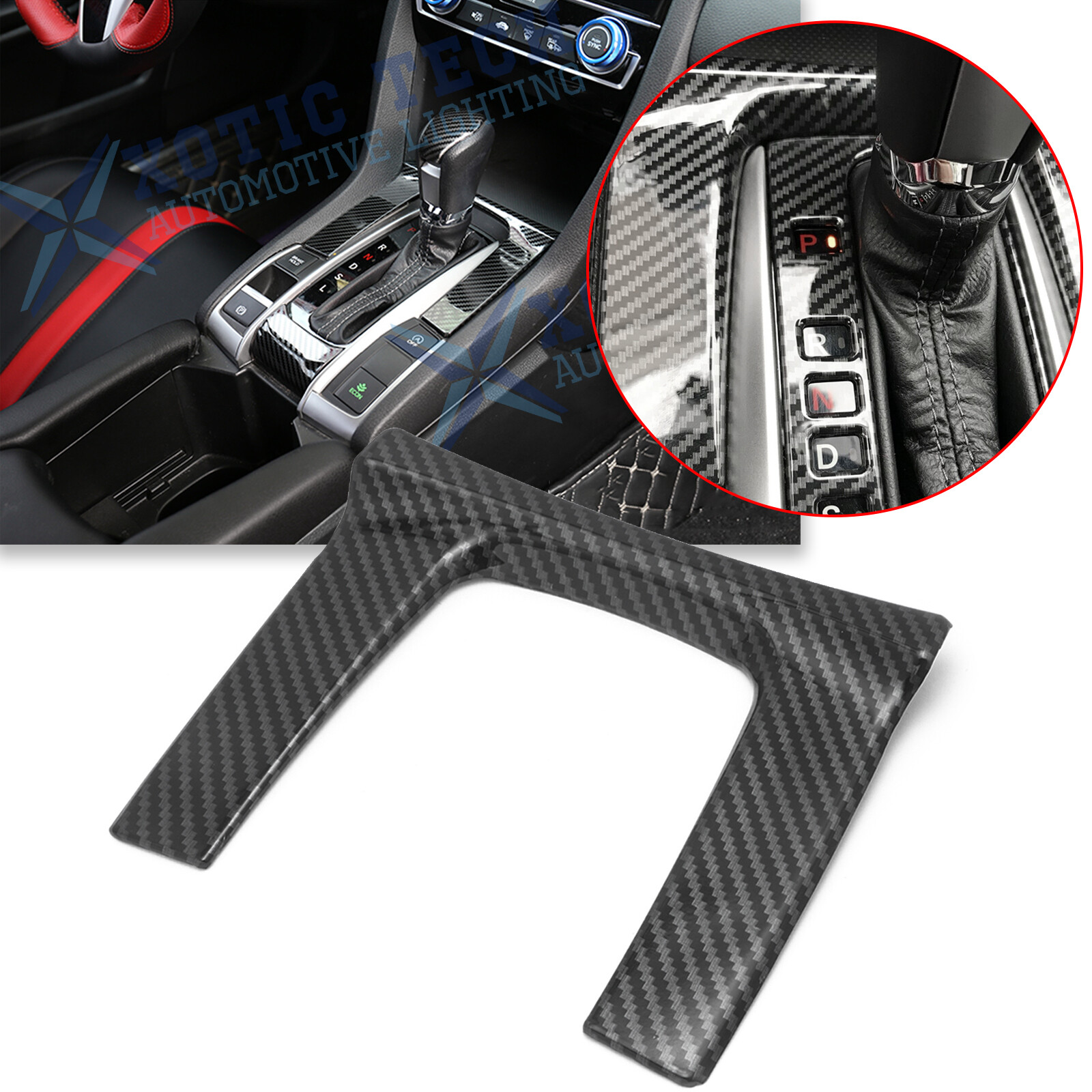 Carbon Fiber ABS Interior Gear Shift Panel Cover Trim For Honda Civic 2016-2021