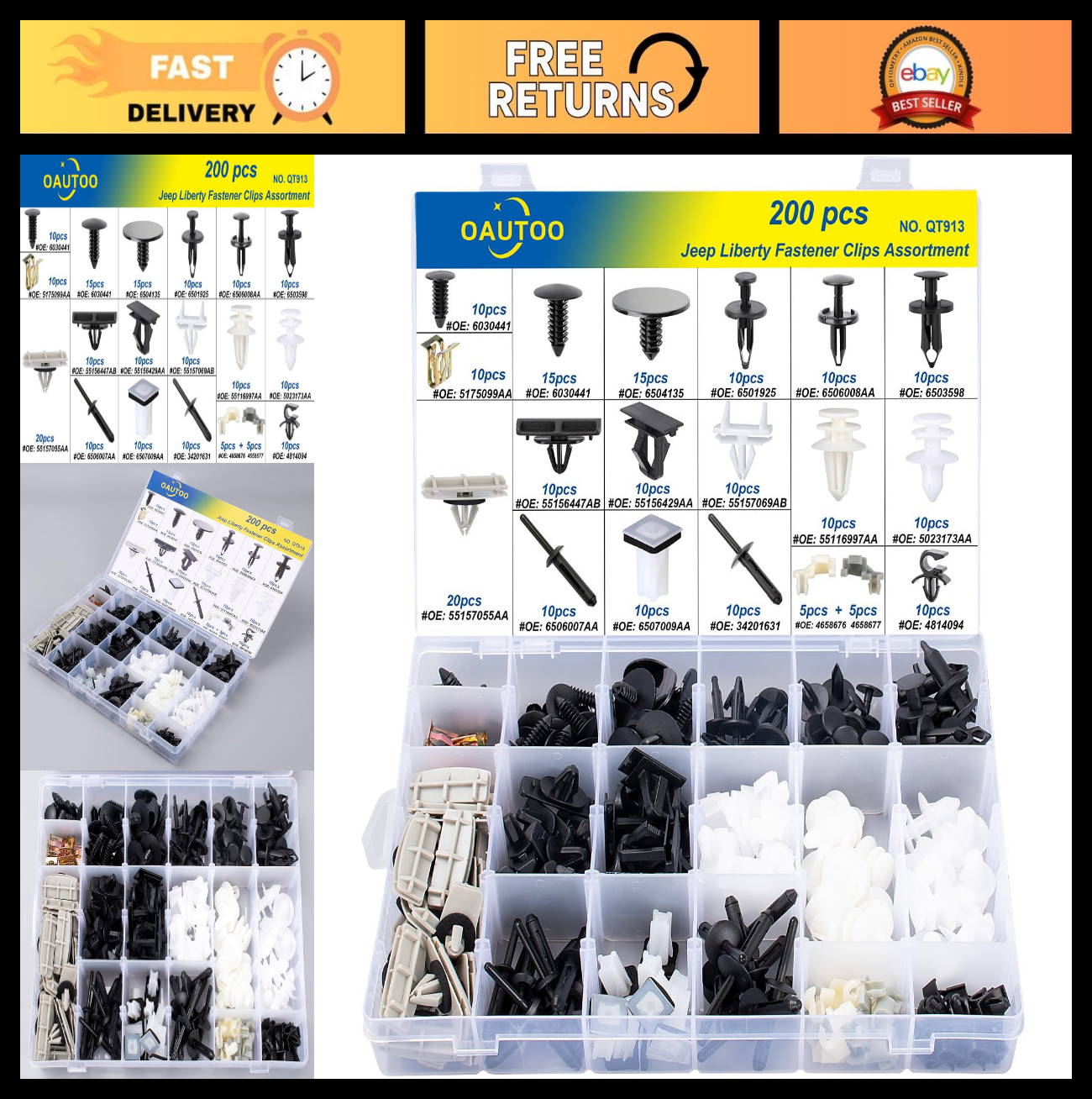 200pcs Jeep Liberty KJ KK 2002-2012 Auto Body Fastener Clip Set – Interior & Ext