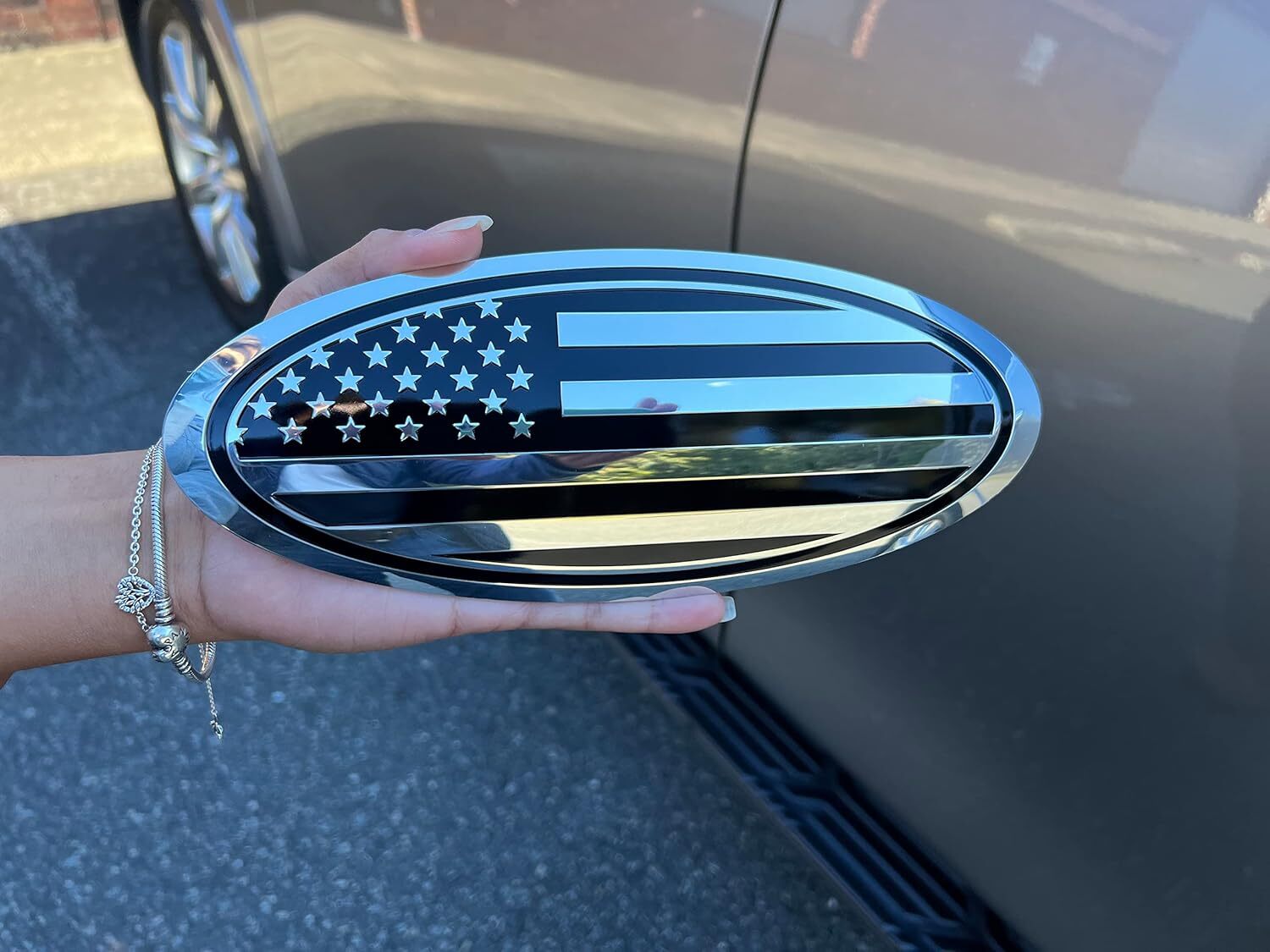 12 inch Front Grill US Flag Oval Emblem Badge For Ford F-250/350/450/550 17-22