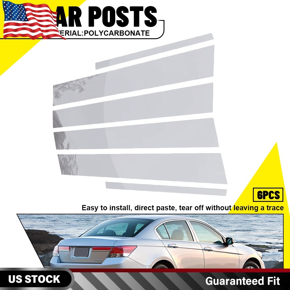 6PCS Pillar Post Side Door Window Cover Trim For Honda Accord 2008-2012 Chrome