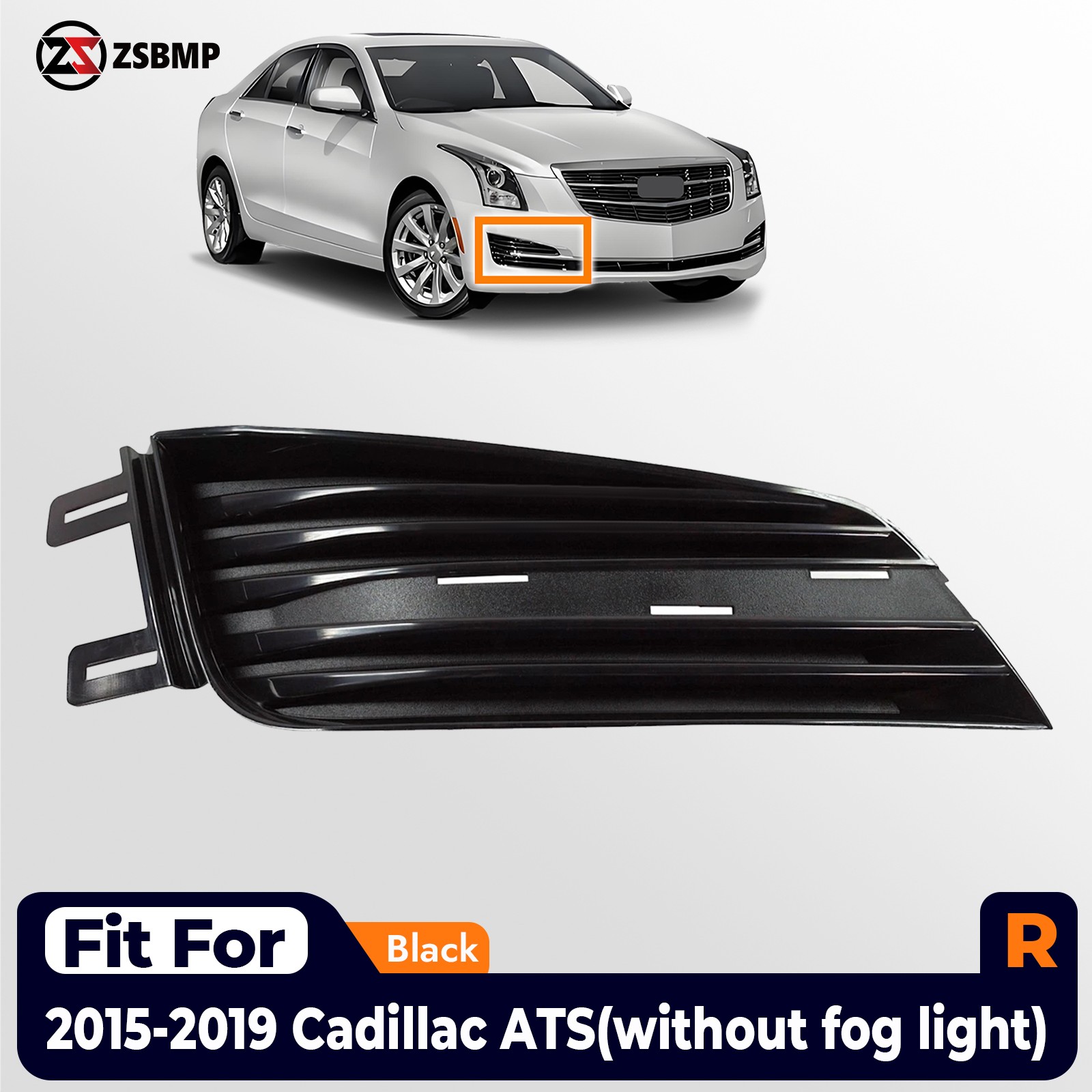 Fog Light Cover Trim Bezel For 2015-2019 Cadillac ATS Passenger Black 23260823