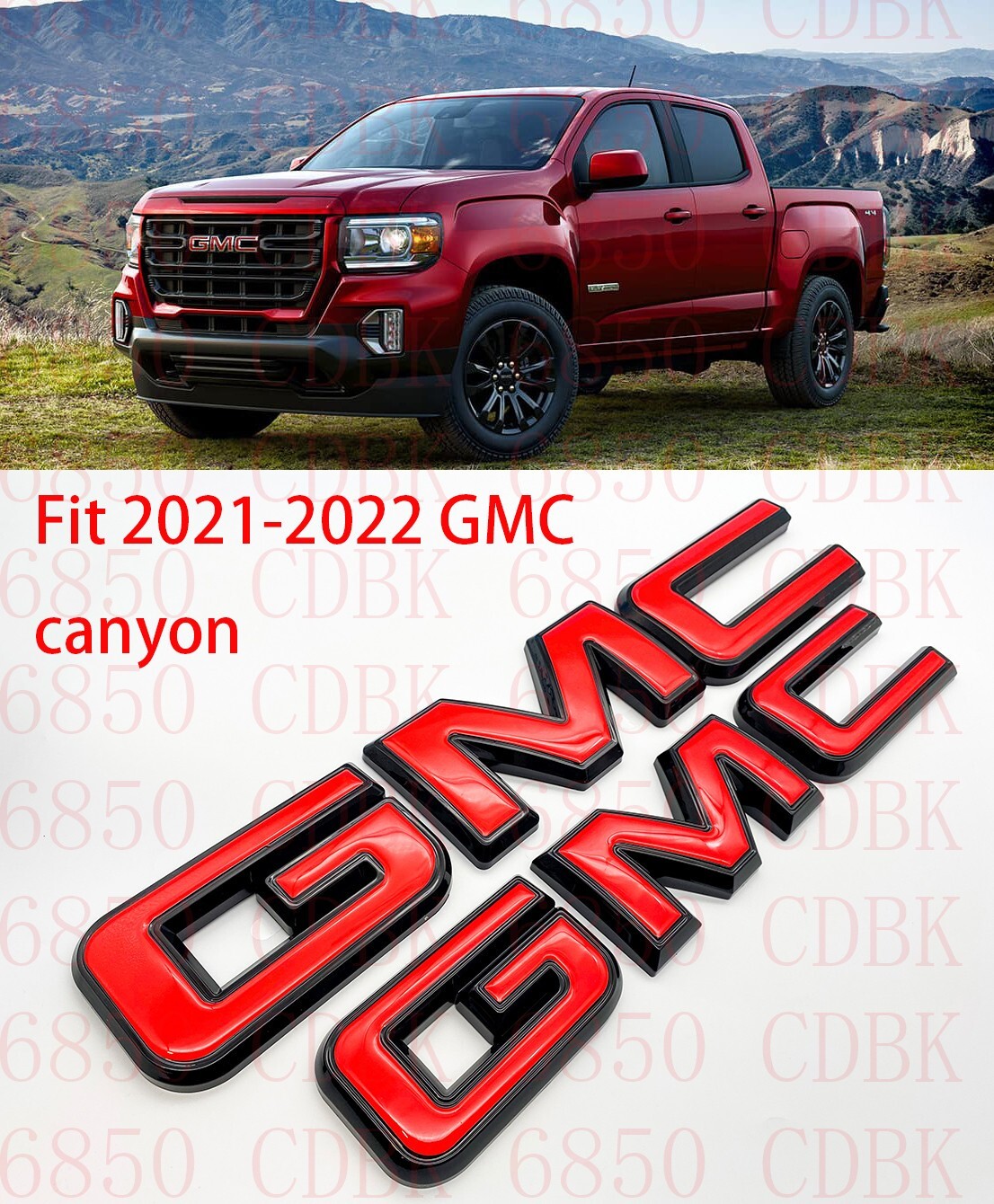 Front & Rear GMC Red Black OVERLAY Emblem Badge Fit 2021+ GMC Canyon