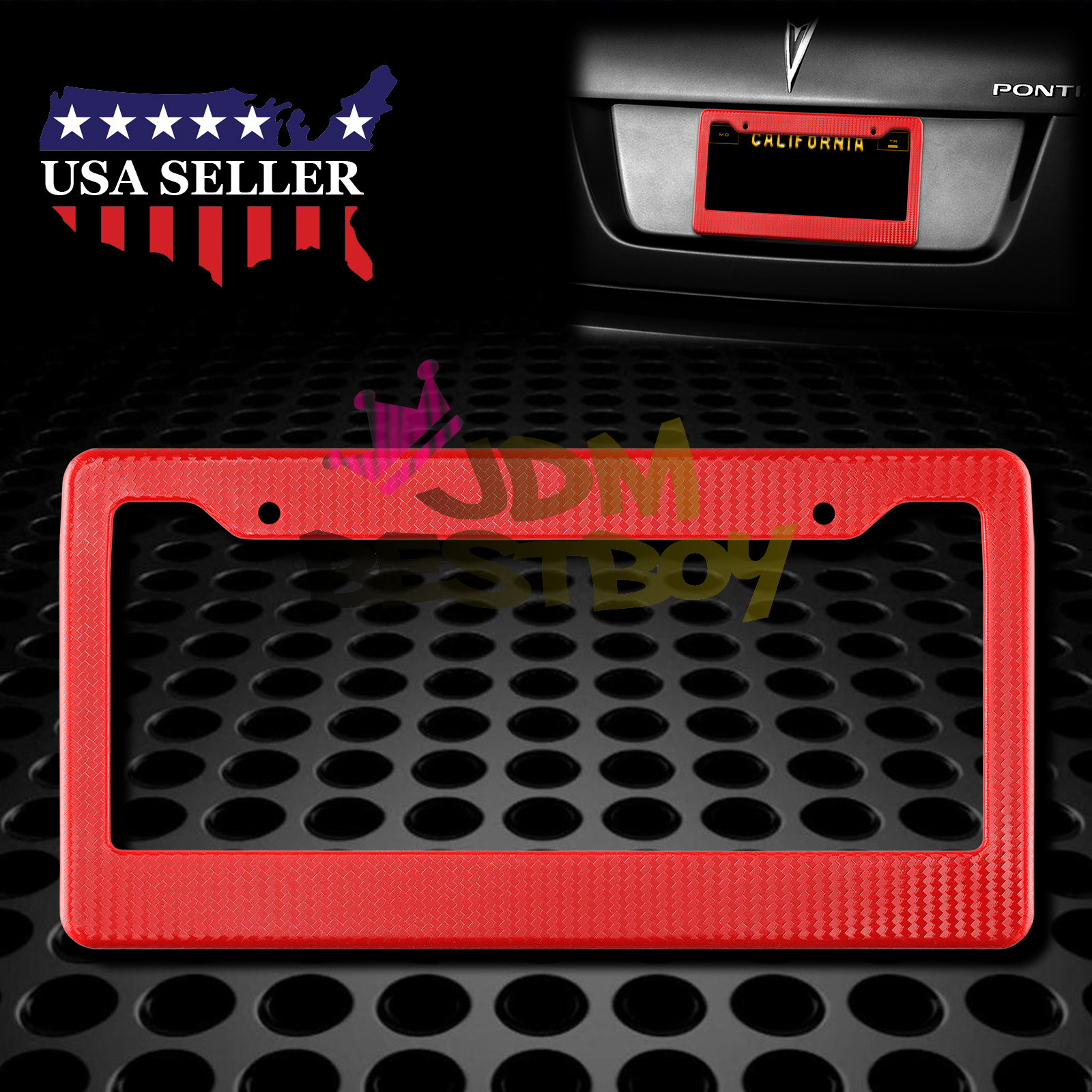 1Pc Plastic Red Carbon Fiber Style License Plate Frames Front & Rear Bracket