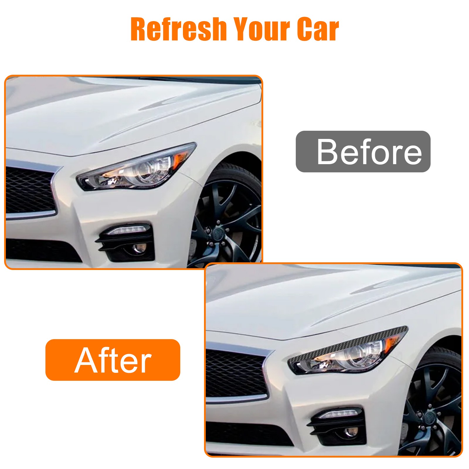 Carbon Fiber Headlight Eyelid Trim Cover Car Eyebrows For INFINITI Q50 2014-2022