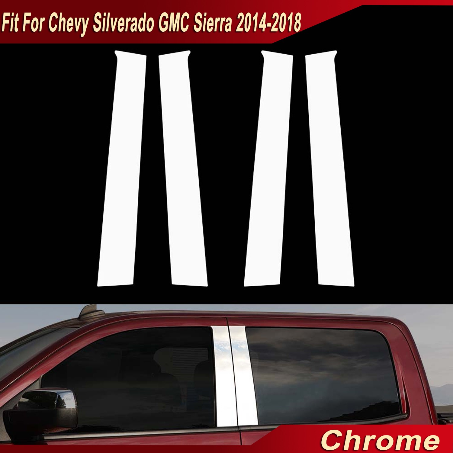 For 2014-18 Chevy Silverado Gmc Sierra Door Window Pillar Post Strip Trim Cover