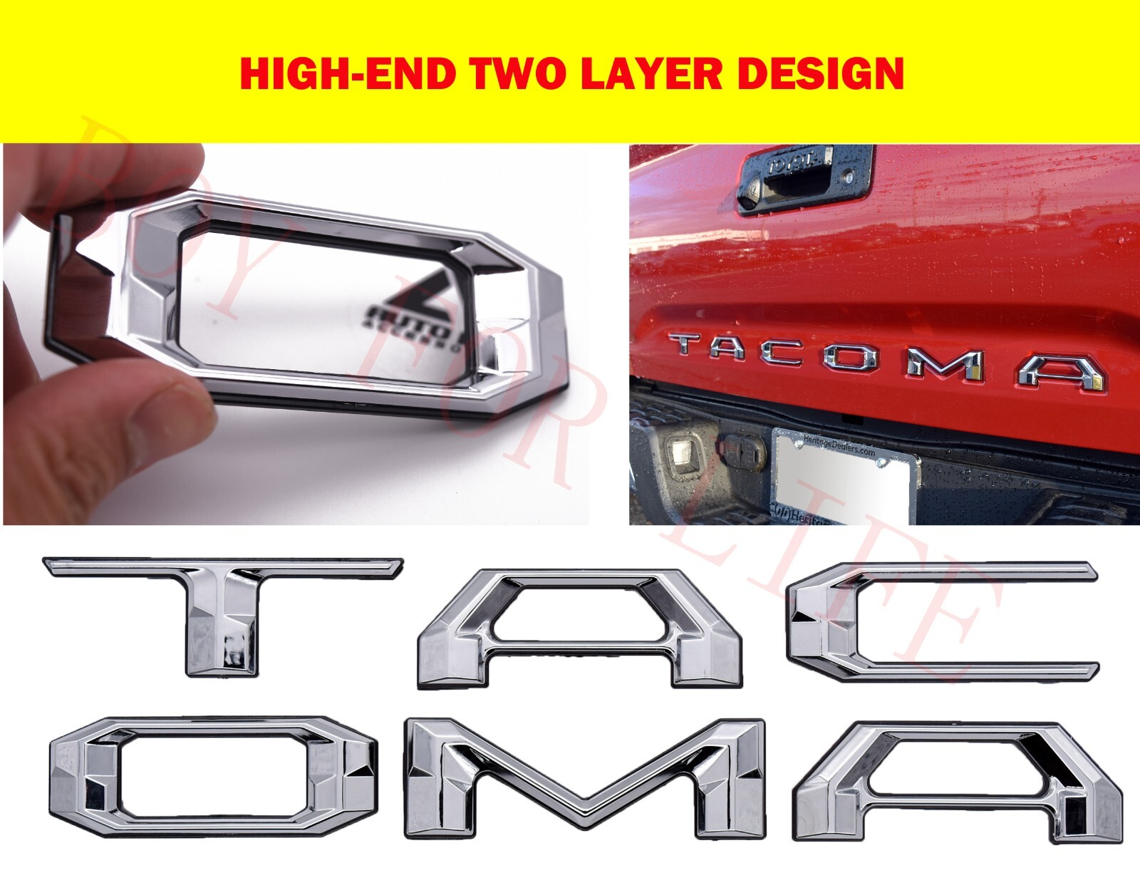 Tailgate Insert Letters fits 2016-2021 Toyota Tacoma Badge 3D Chrome Black