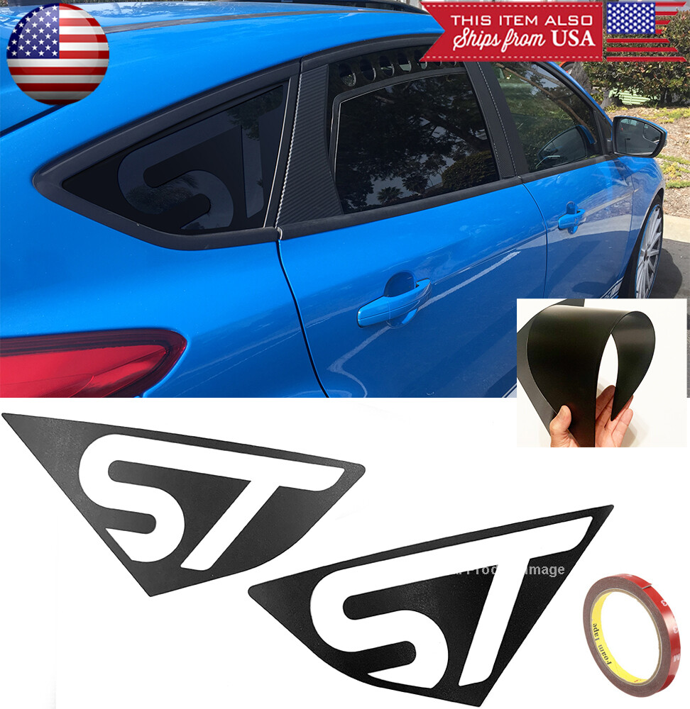 ST Poly Satin Black Quarter Window Glass Cover Louver For 12-18 Focus Hatchback
