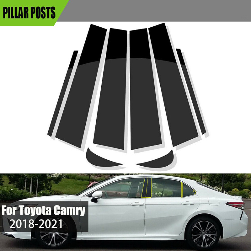 Polished Black Window Pillar Post Door Trim Cover Set For Toyota Camry 2018-2024
