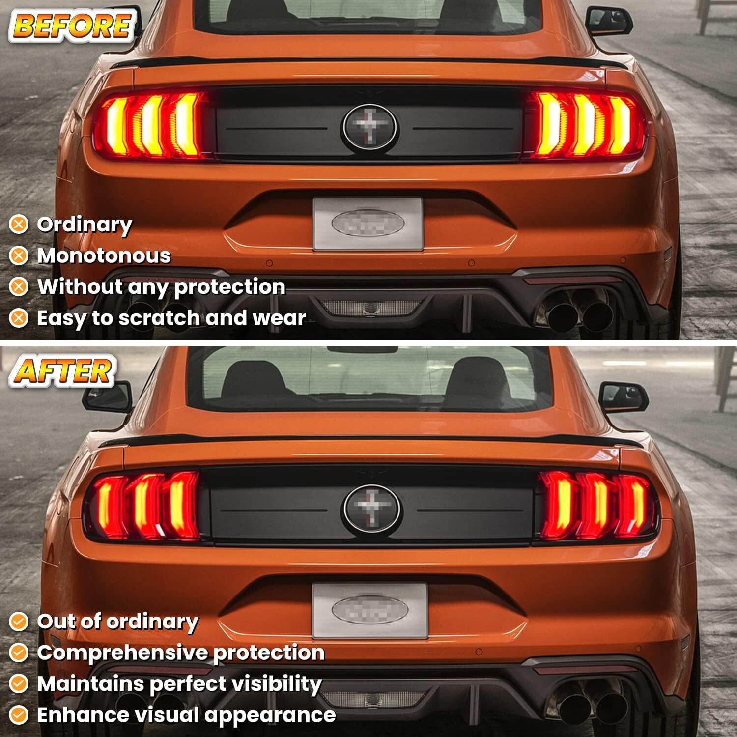 Tail Light Lamp Cover Guard Trim Frame Bezels Decoration for Ford Mustang