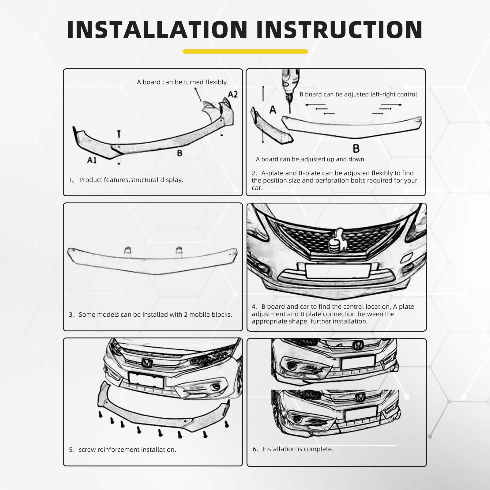 Universal Car Front Bumper Chin Lip Spoiler Splitter Body Kit Glossy Black+Red
