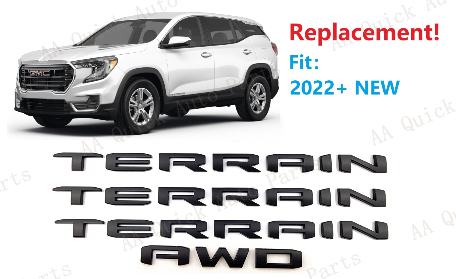 4PCS Matte Black Door Rear Tailgate Terrain AWD Letter Emblem 2022-2025 Terrain