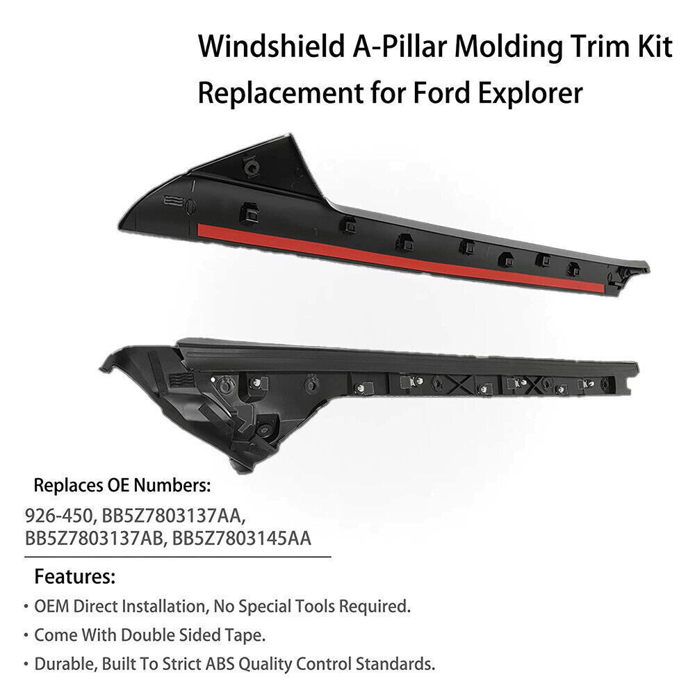 1Pair Left Driver Side For Ford Explorer 11-19 Windshield A-Pillar Molding Trim