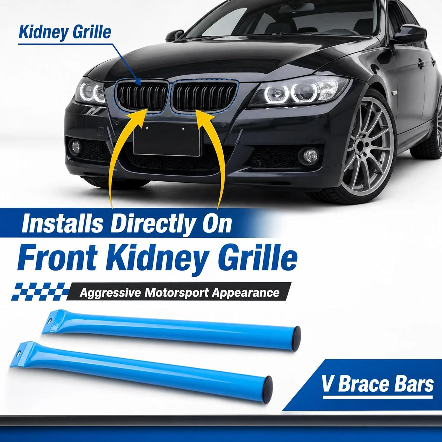 Blue Kidney Grille V Brace Trim Cover for BMW 328i 335i E90 E92 E93 2006-2013
