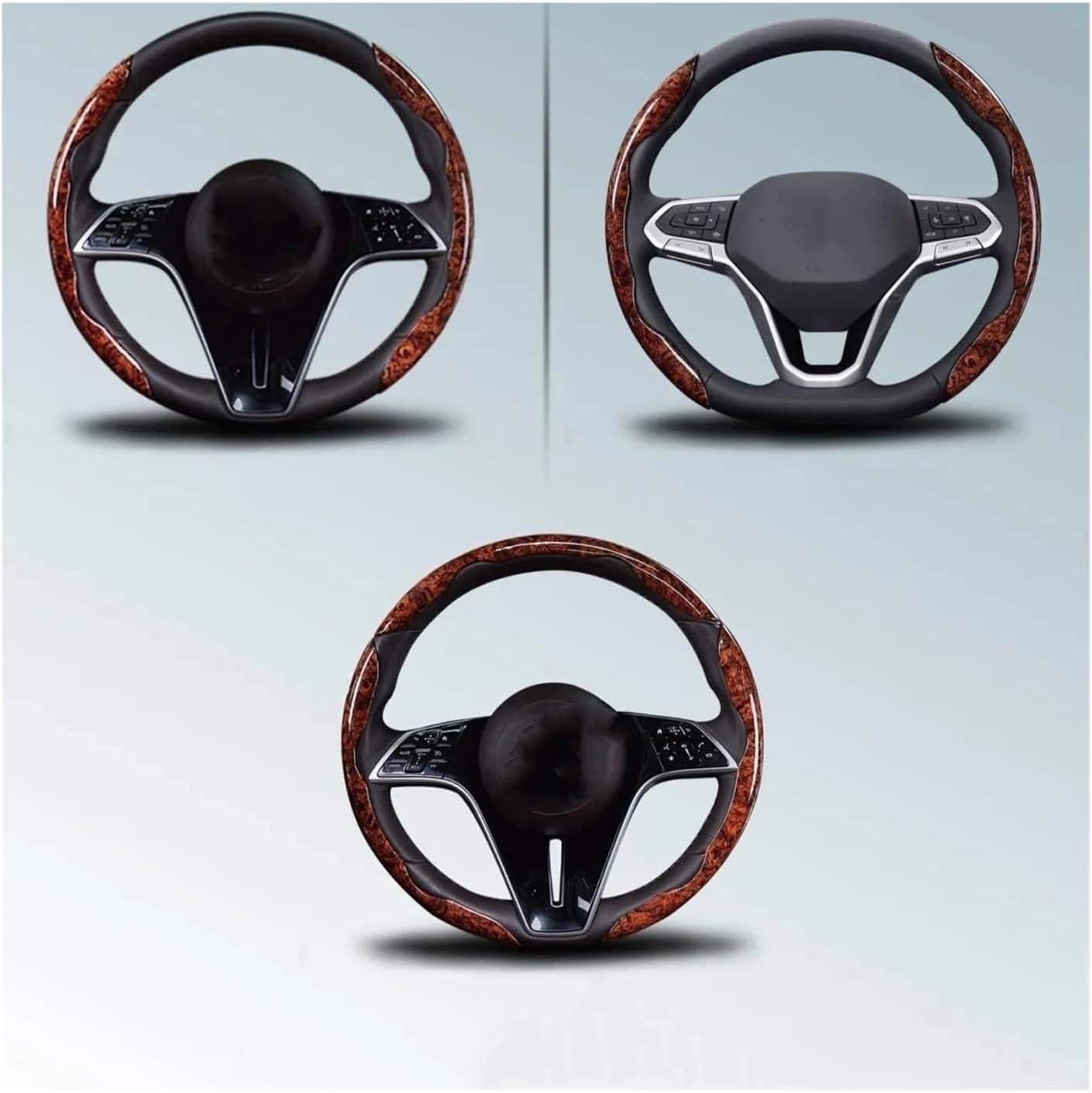 3PCS for TOYOTA Wood Grain Car Carbon Fiber Anti-Skid Steering Wheel Cover 15”