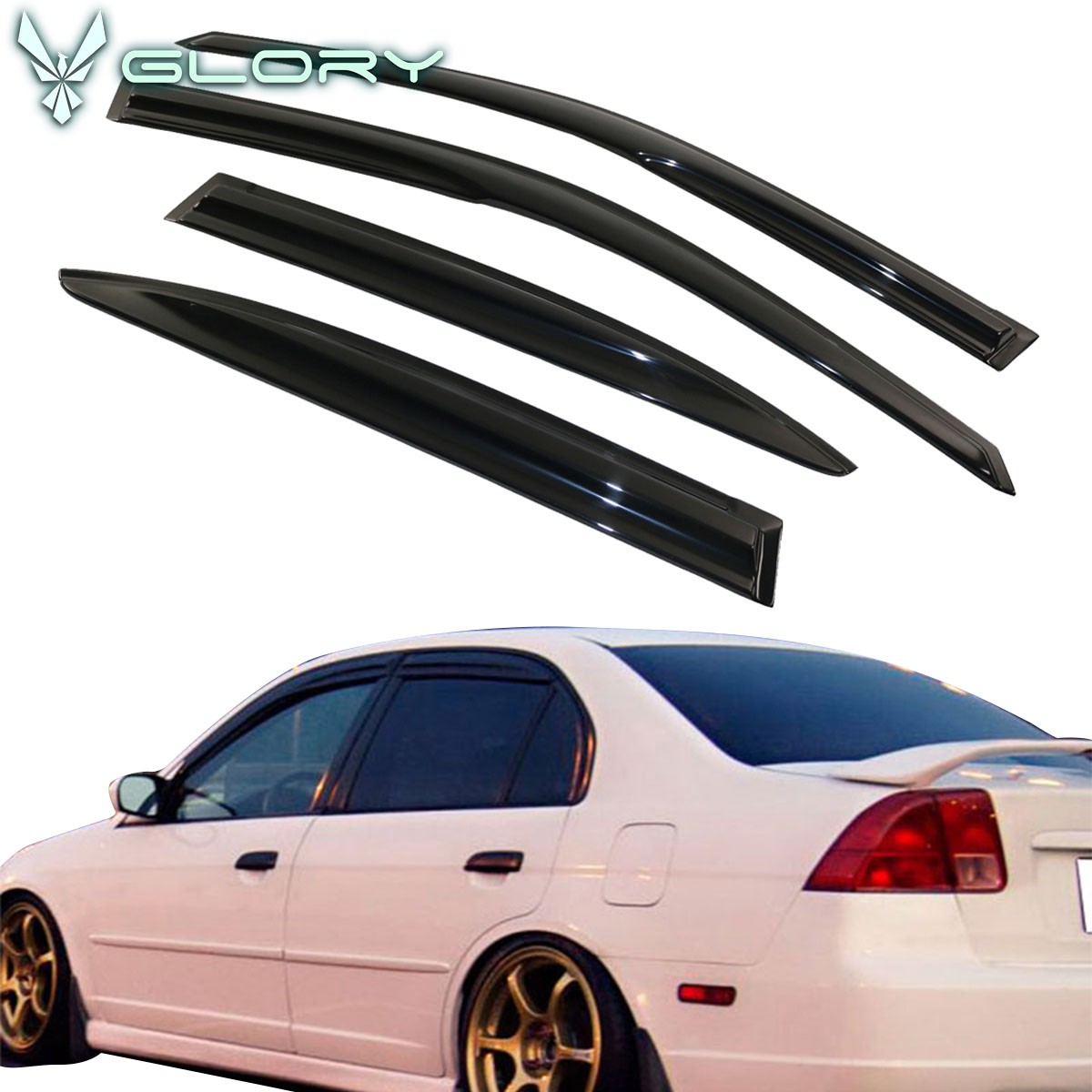 Fits 2001-2005 Honda Civic Sedan Mugen Style Window Visors Vent Shades Deflector