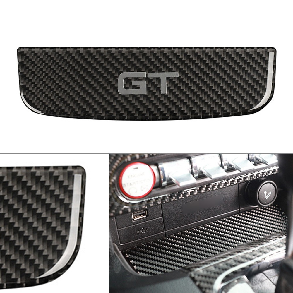 Black Carbon Fiber Interior Storage Box Trim Cover For Ford Mustang 2015 -2019