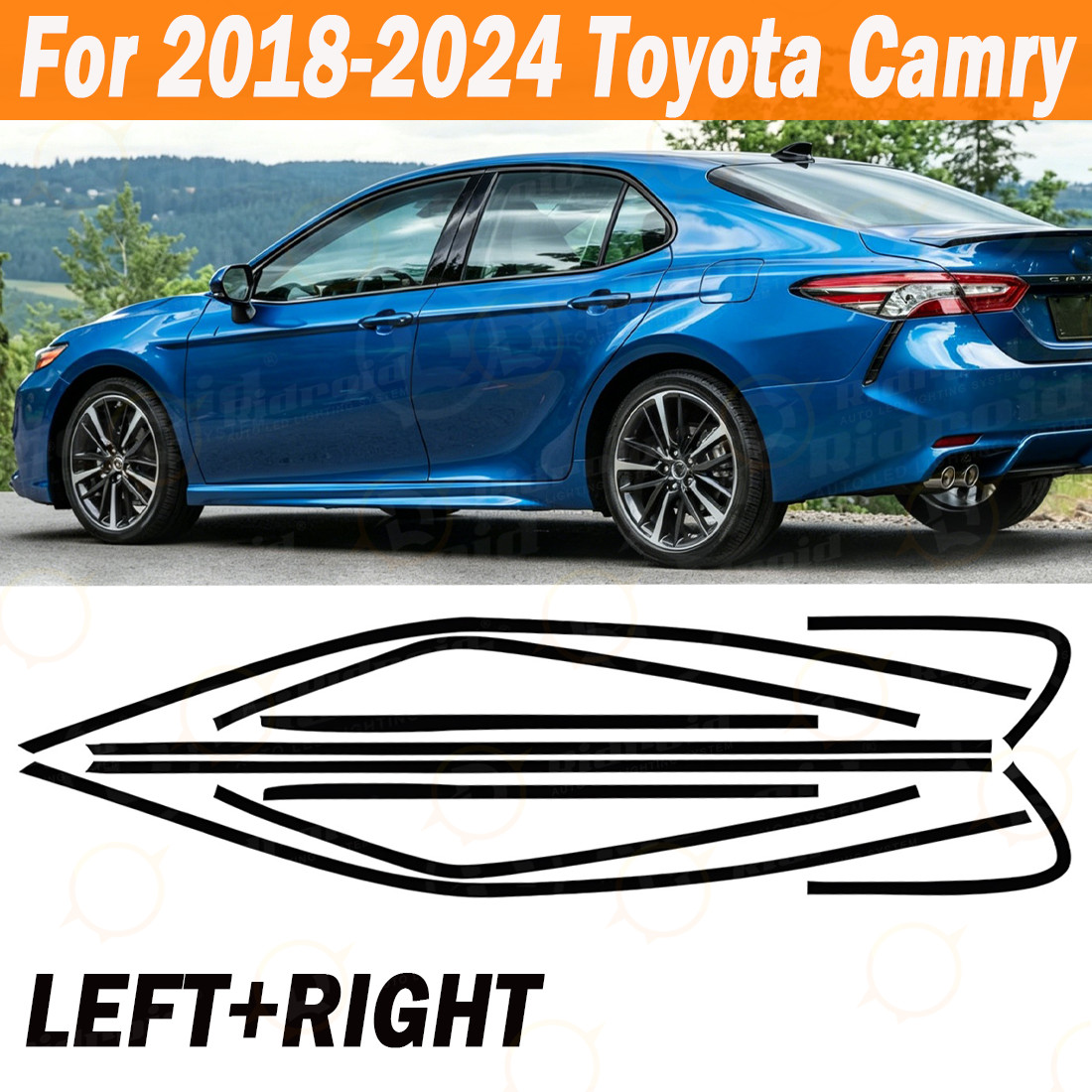 Chrome Delete Blackout Overlay For 2018-24 Toyota Camry Window Trim Left+Right