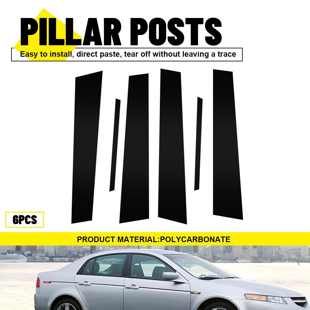 6Pcs Glossy black Door Window Pillar Posts Cover Trim For Acura TL 2004-2008
