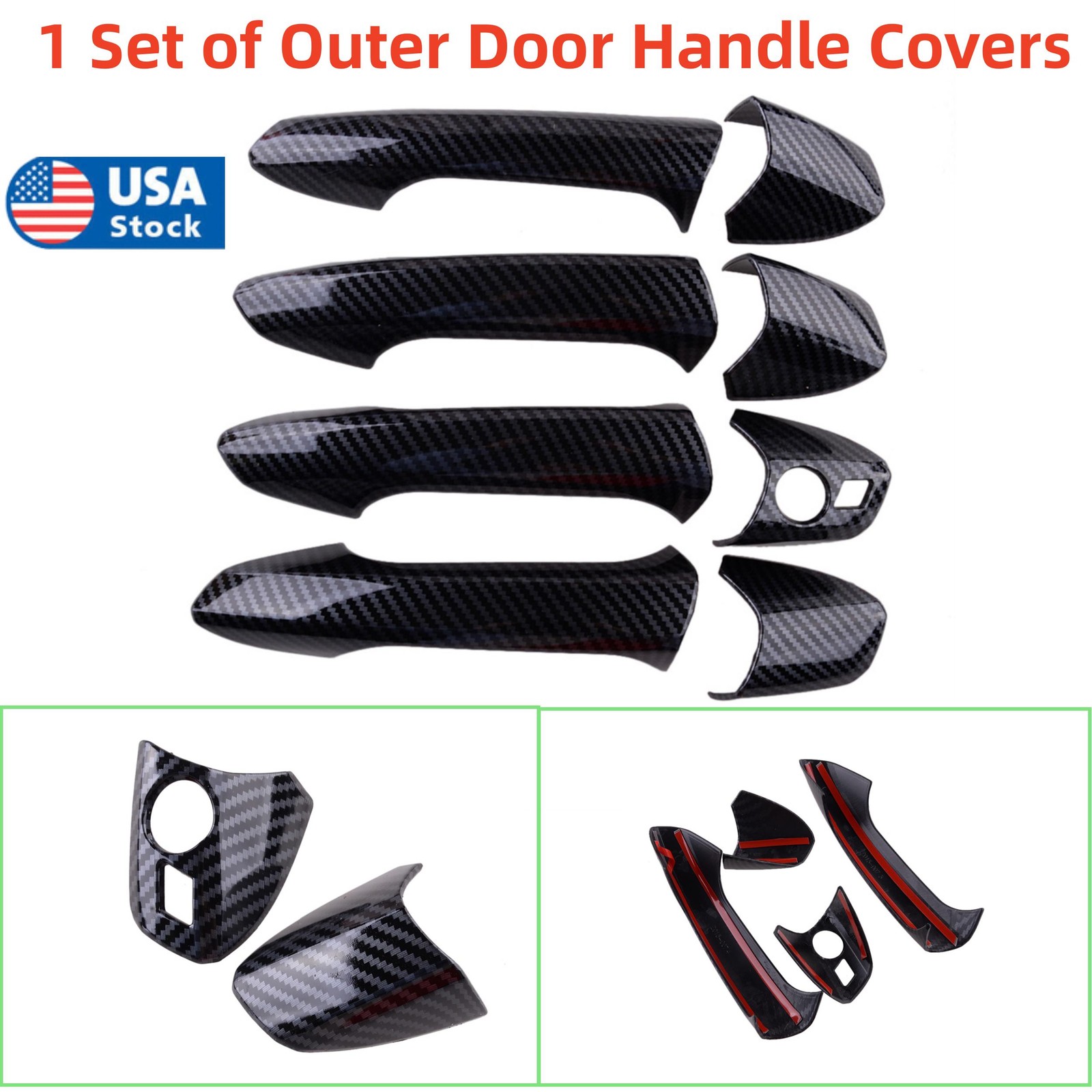 8PCS LHD Outer Door Handle Cover Carbon Fiber Look For 08-15 W204 C300 C63 C250