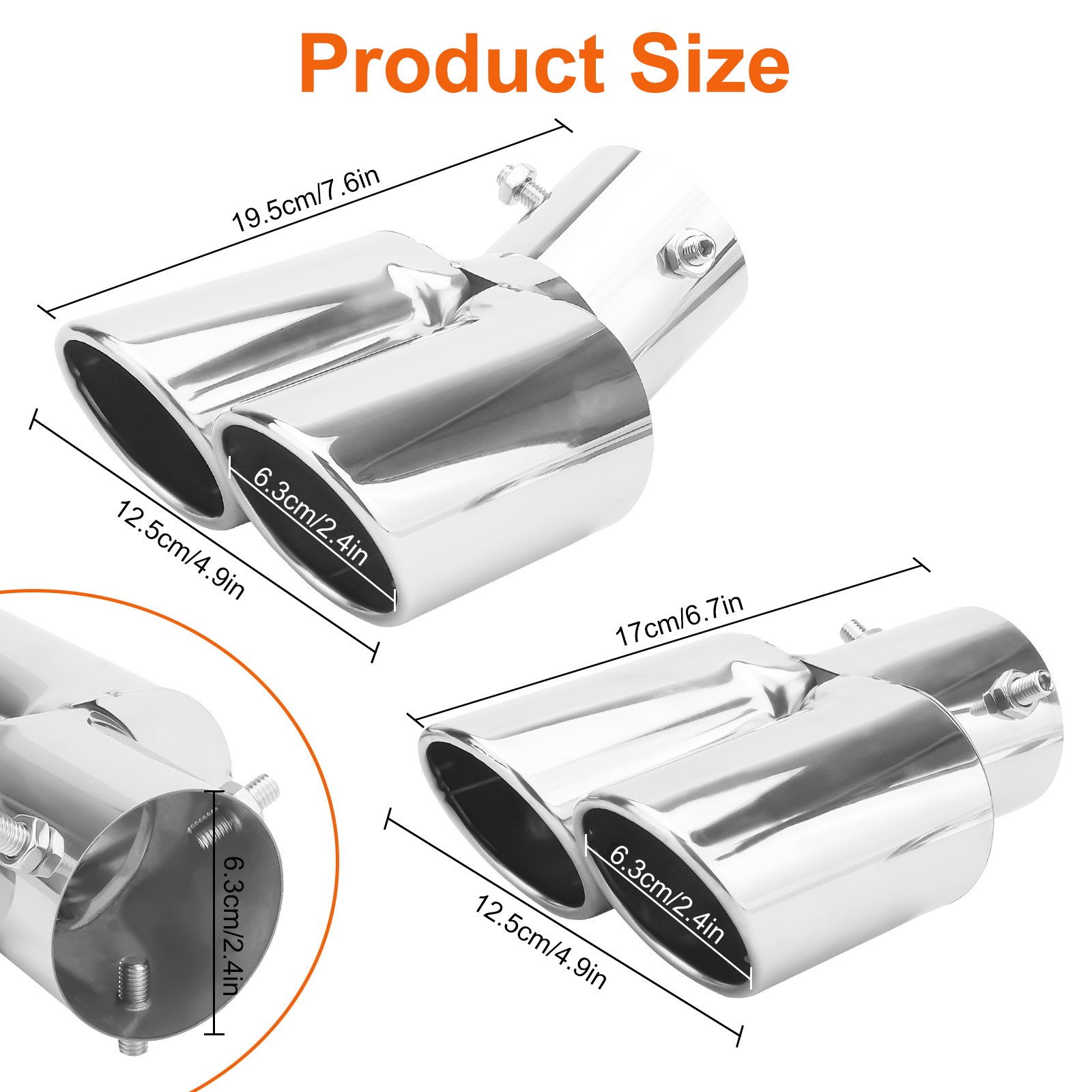 Dual Exhaust Tail Pipe 2.5″ Stainless Steel Muffler Tip Universal Car with Bolt