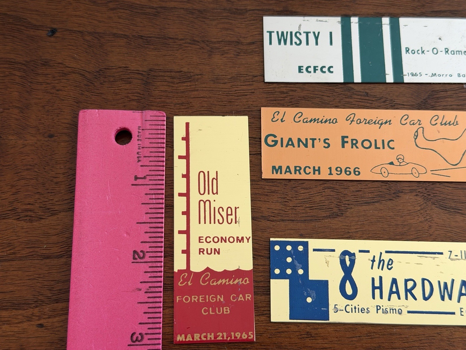 1960’s EL CAMINO FOREIGN CAR CLUB EMBLEMS Plates TIME TRIALS ATASCADERO Speedway
