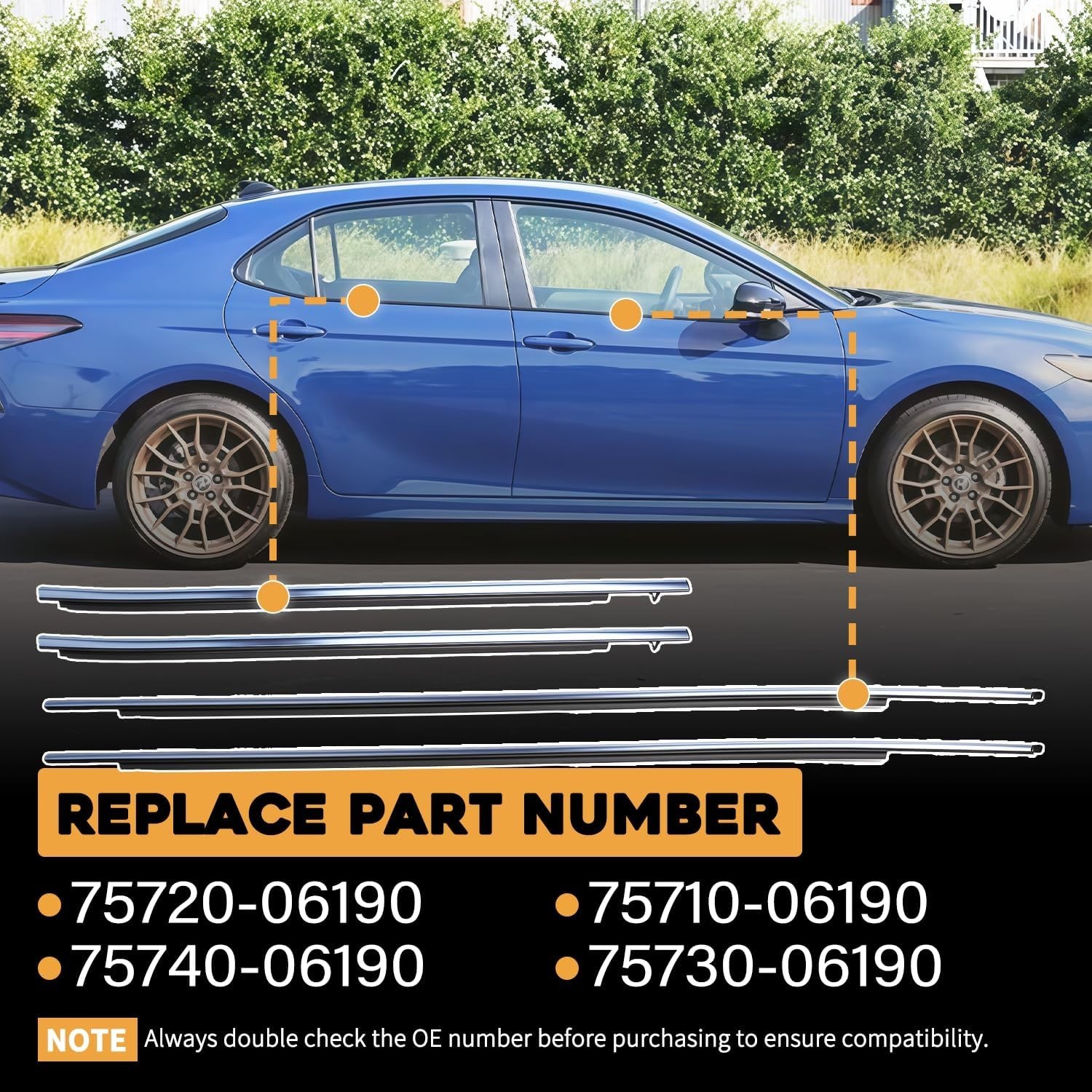 4xChrome Car Outer Door Window Weatherstrip Seal Belt for Toyota Camry 2018-2023