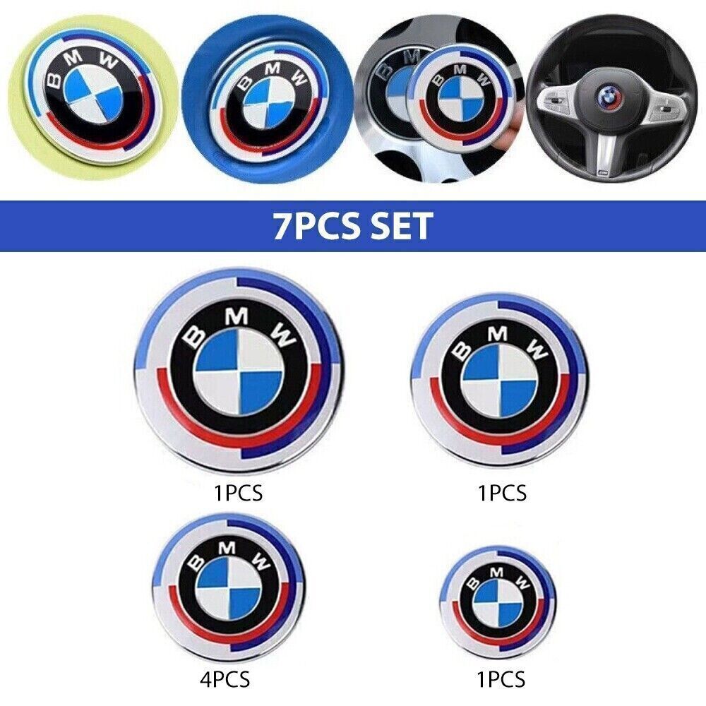 7PCS For 50th Anniversary Emblem Centre Caps Badges Set 82mm 74mm 68mm 45mm