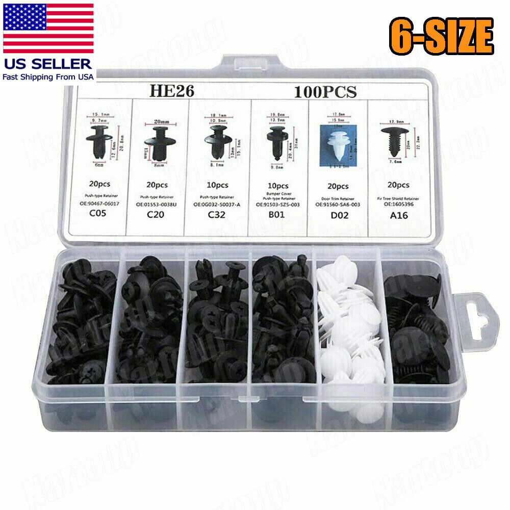 Parts Car Body Plastic Fender Bumper Tool Trim Retainer Fastener Clips Kit 100Pc