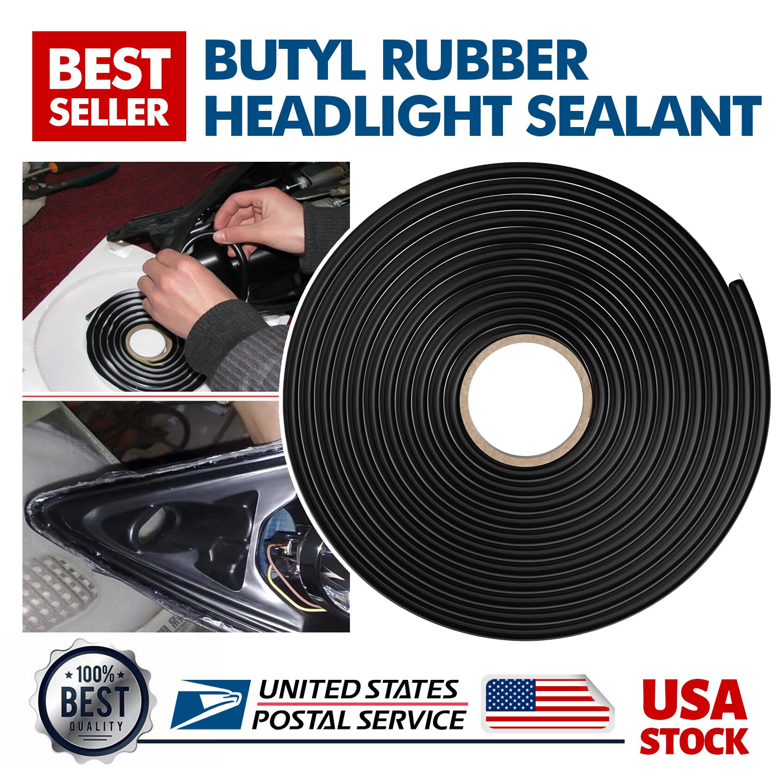 13FT Butyl Rubber Glue Headlight Sealant Retrofit Reseal Hid Headlamps Taillight