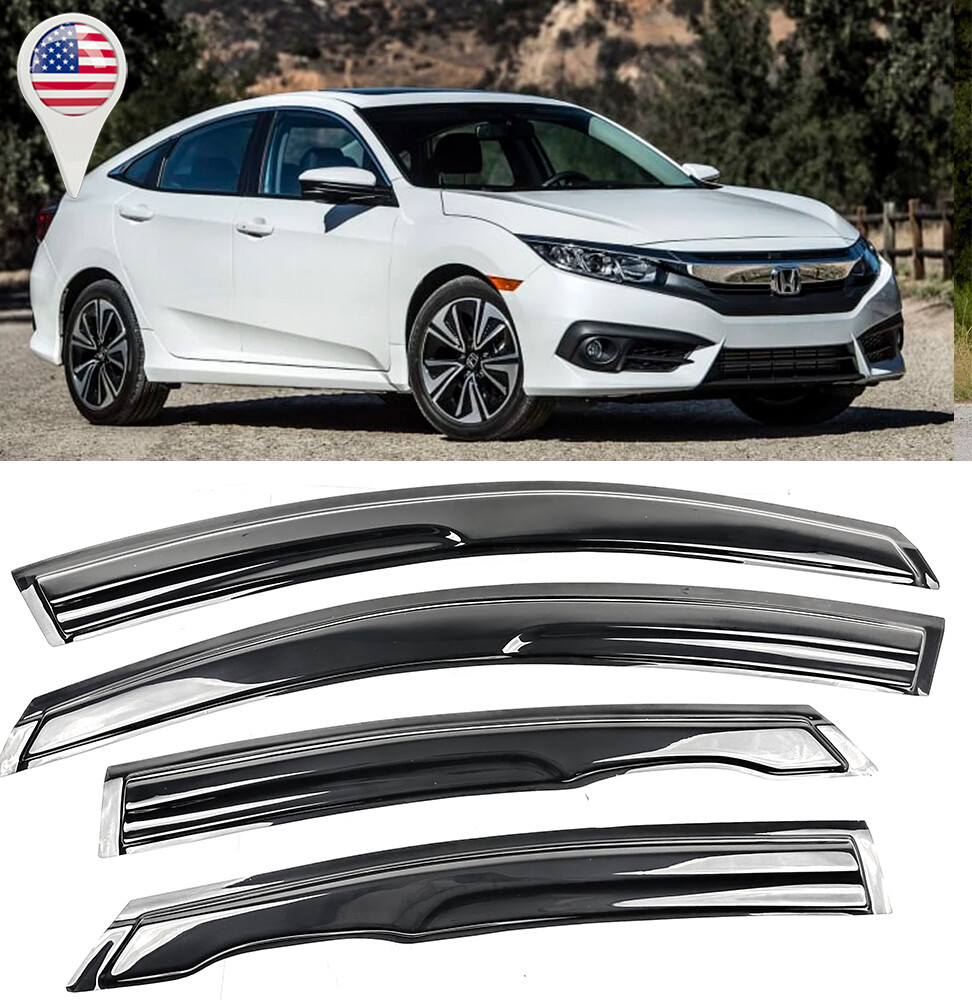 Out-Channel Window Visor Deflector Sun Wind Guard Shade For 16-21 Honda Civic 4D