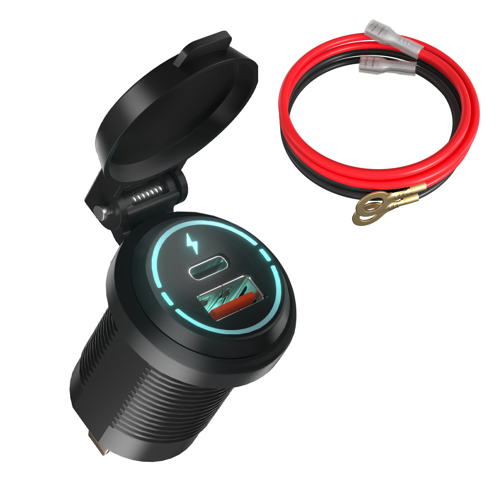 Car Cigarette Lighter Socket Dual Ports USB Type-C Quick Charging Power Outlet