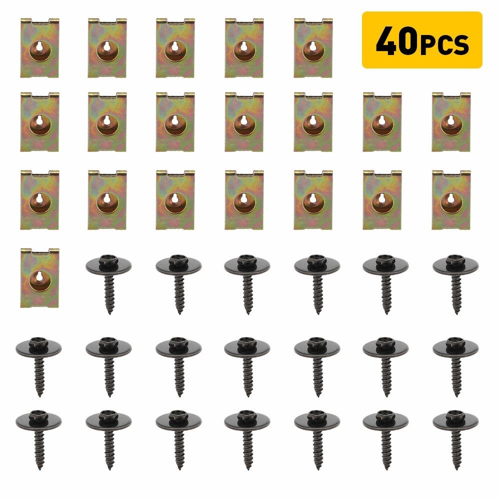 40xMetal Car Body Fender Screw Bumper Retainer U Clips Nut Gasket Fastener Kit