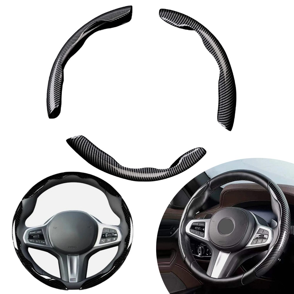 3PCS Carbon Fiber Leather Steering Wheel Cover 15″ Car Accessories For HONDA