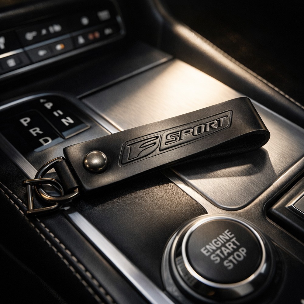 Black Leather Car Clasp Fastener Simple Key Keychain for F-Sport Men Gift