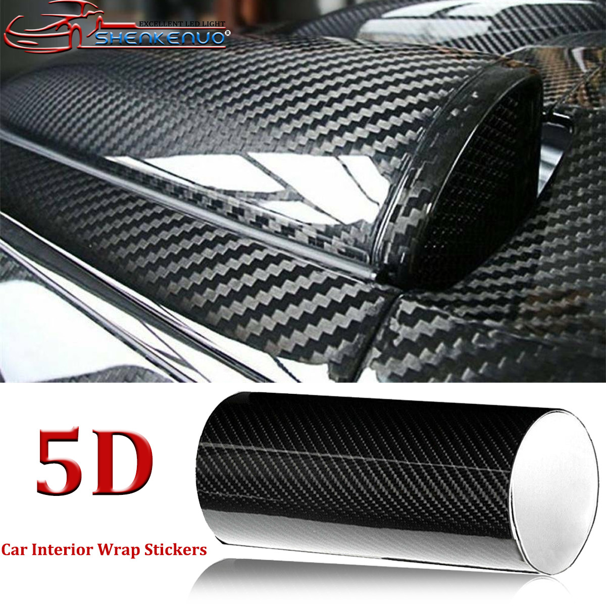 5D Glossy Carbon Fiber Vinyl Film Car Interior Wrap Stickers Auto Accessories US