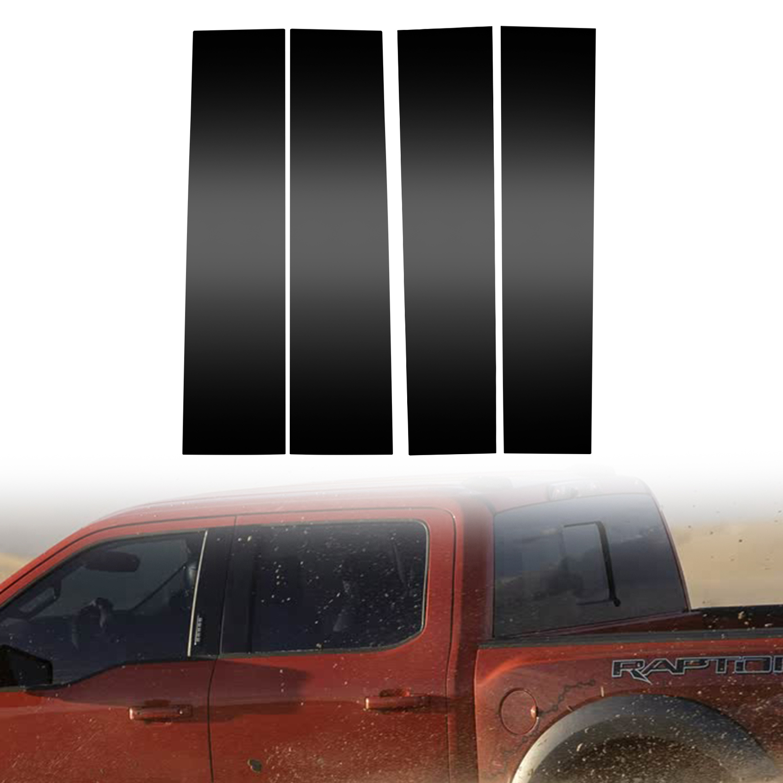 4Pcs Glossy Black Window Door B Pillar Post Cover Trim For 2015-2021 Ford F150