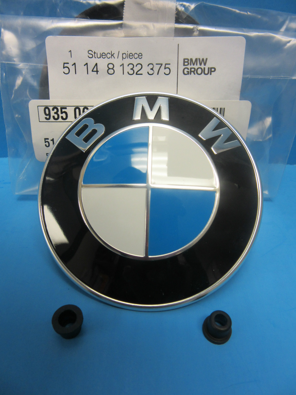 2 Hood & Trunk Emblem Roundel GENUINE BMW OEM # 51148132375 W. Grommets 3.25″