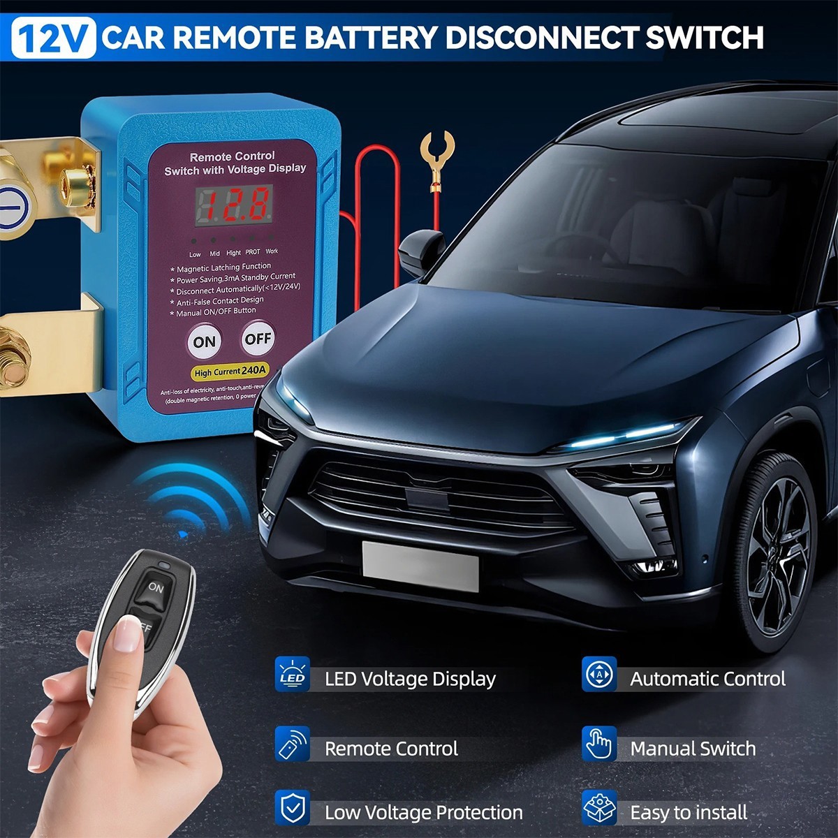 12/24V 240A Remote Battery Disconnect Kill Switch Anti Theft RV ATV Boat & LED
