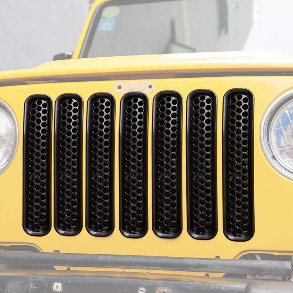 7x Black Honeycomb Mesh Front Grill Insert Cover Trim For Jeep Wrangler TJ 97-06