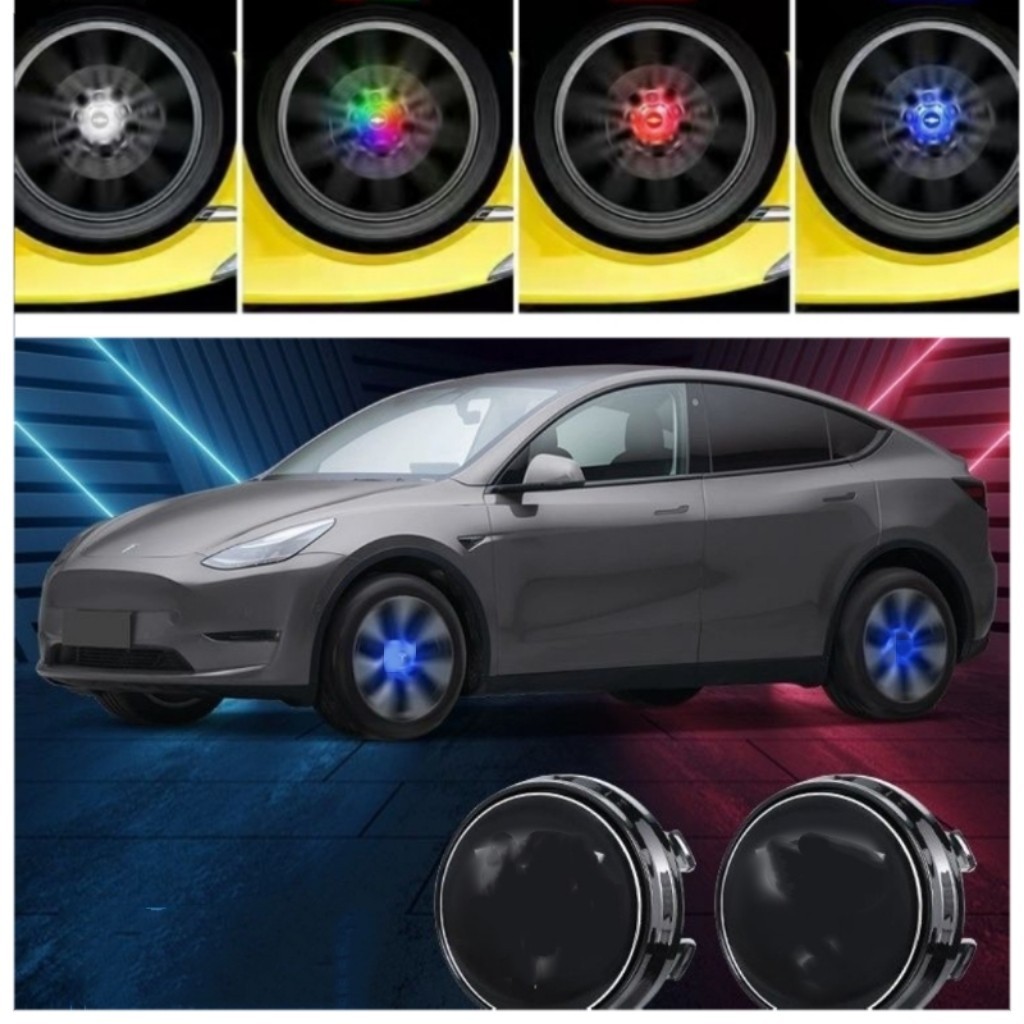 Custom 57mm Wheel Center Caps Self Powered Floating Blue LED For Tesla Mode3 S X