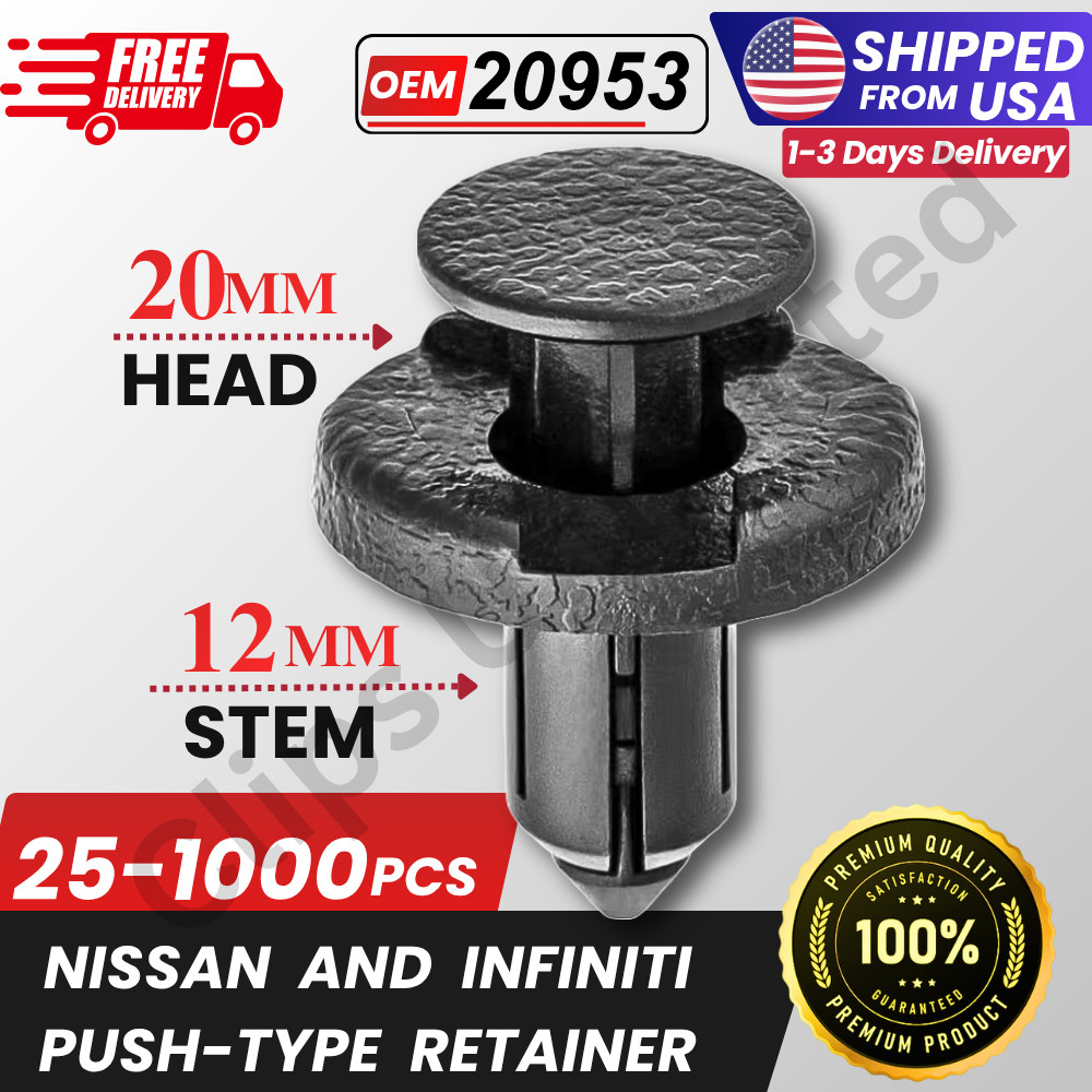 A 20953 Push Type Retainer 20mm Head 13mm Stem 8mm Hole 11296-AG000, 25-1000PCS