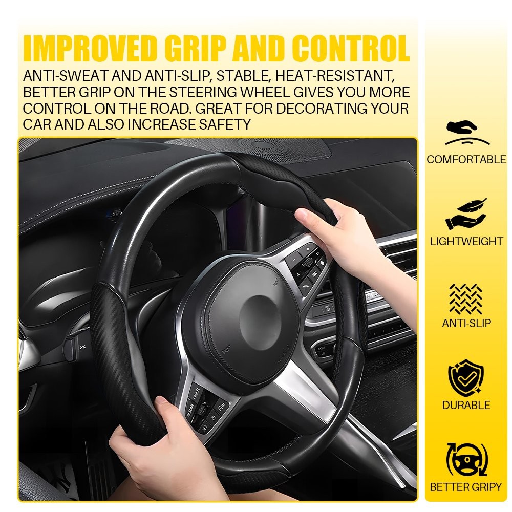 Cars Black Carbon Fiber Universal Steering Wheel Booster Cover NonSlip Accessory