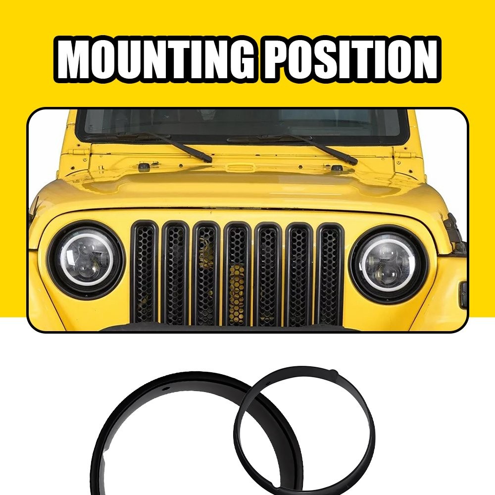 Pair New Black Headlight Bezels For Insert Cover Trim 1997-2006 Wrangler Jeep TJ