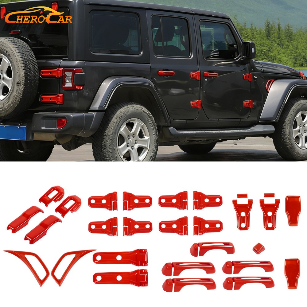 43pcs Full Set Exterior Hinge Handle Cover Trim Kits For Wrangler JL JLU 18+ Red