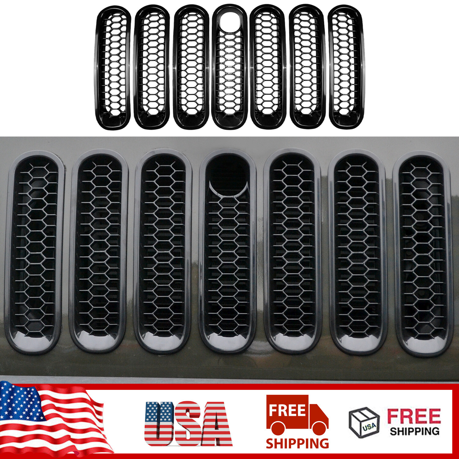 For Jeep Wrangler JK 2007+ Black Honeycomb Front Insert Mesh Cover Grille Trim