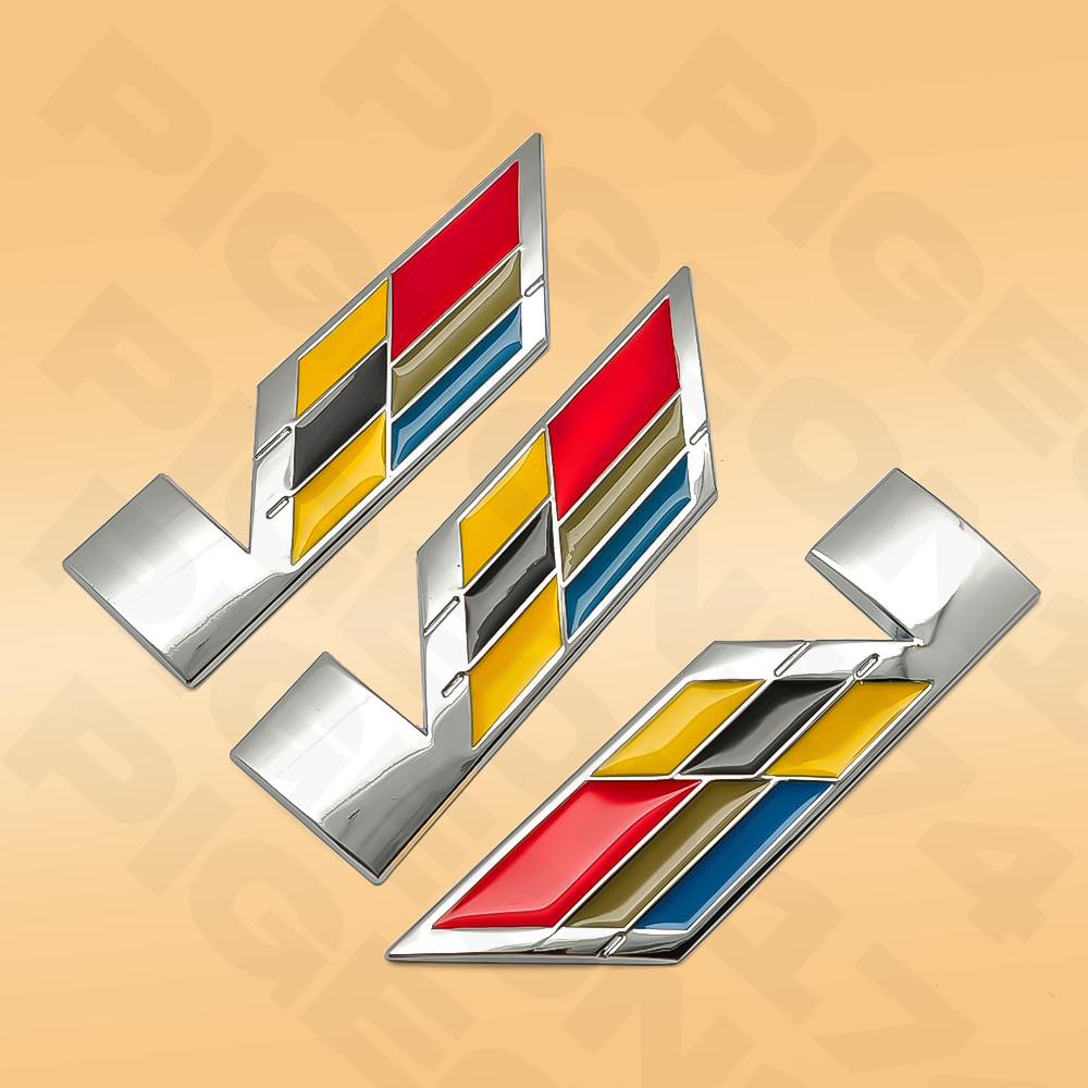 3Pcs V Emblems 3D Metal Car Side Fender Rear Trunk Badge for V Trunk Cars Chrome