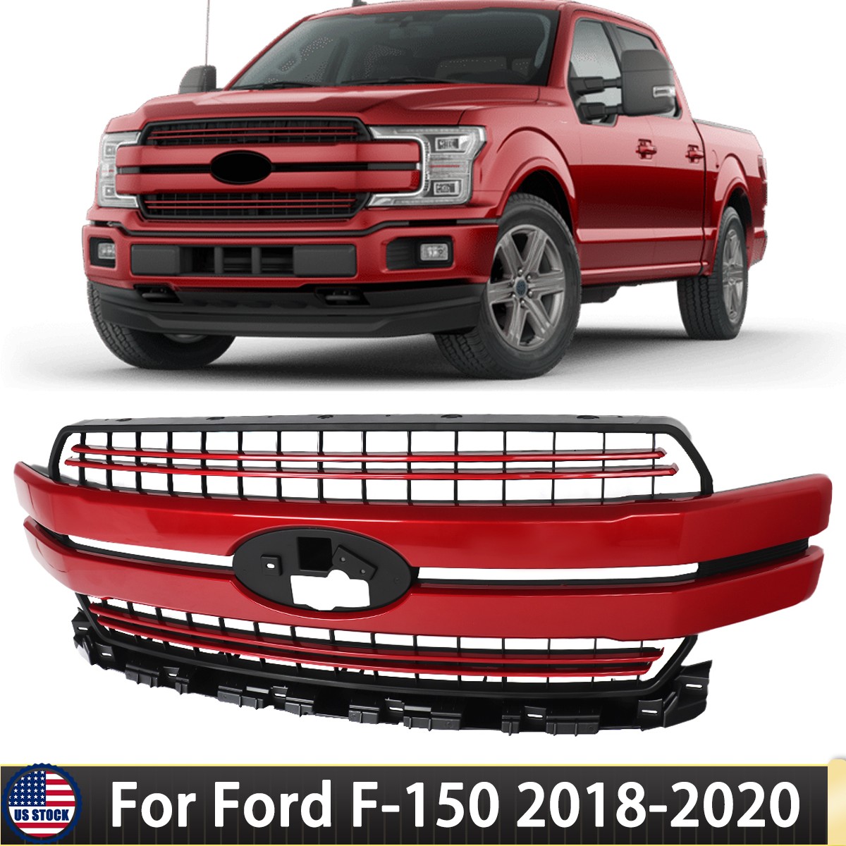 For Ford F150 F-150 2018 2019 2020 Lariat Front Upper Grille Grill Rapid Red