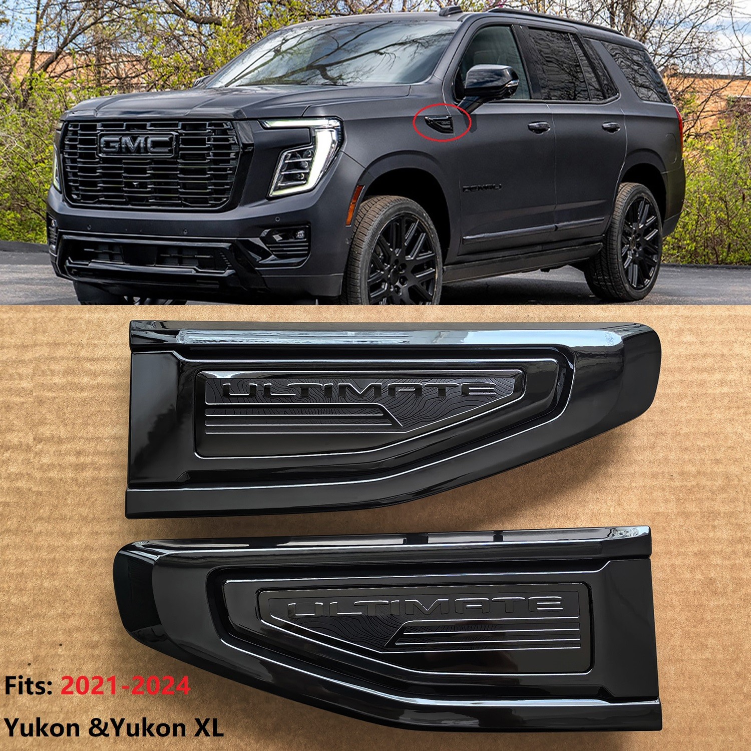 OEM 2021-2024 GMC Ultimate Vent Emblem Badge for Yukon / Yukon XL Gloss Black