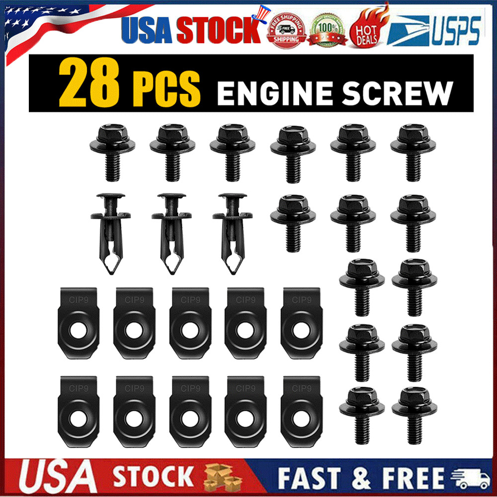 28pcs/Set Car Engine Splash Body Shield Bolts Screw Nut Fender Bumper Clip Rivet